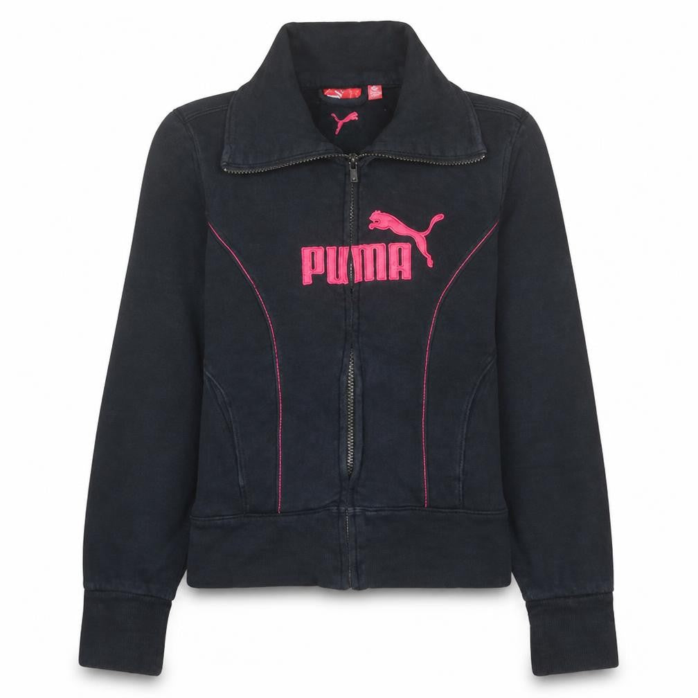 Puma Women Black Full Zip Sweatshirt Small Embroidered Logo