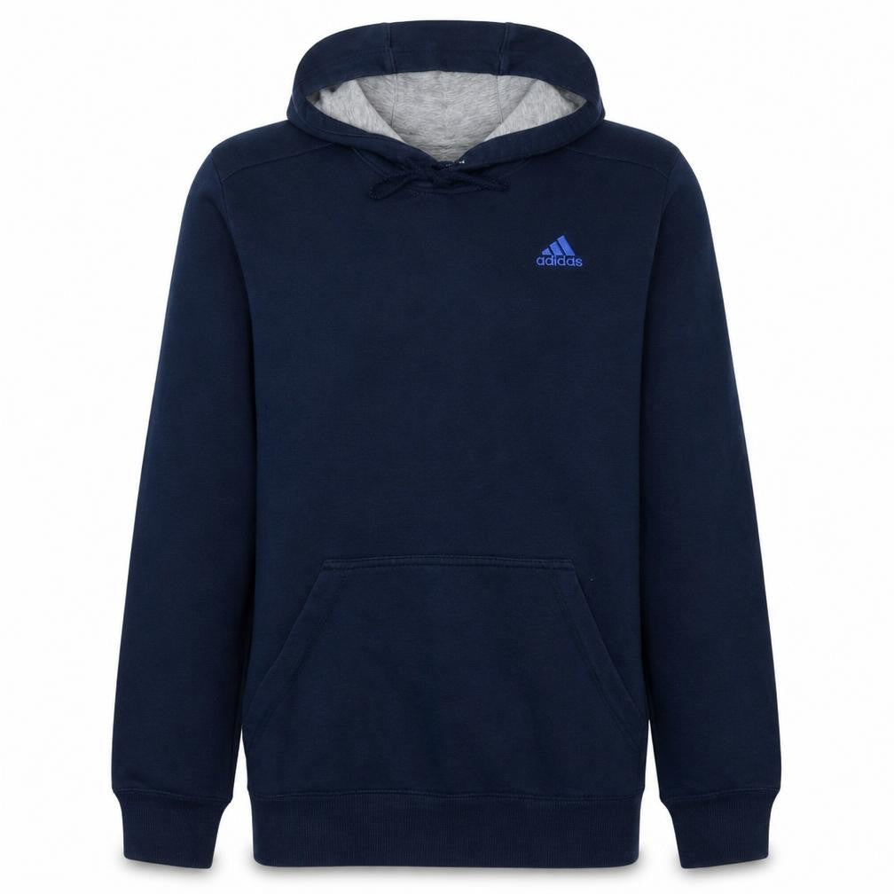 Front view of Adidas Men Blue Pullover Hoodie M Sports Fleece Sweatshirt