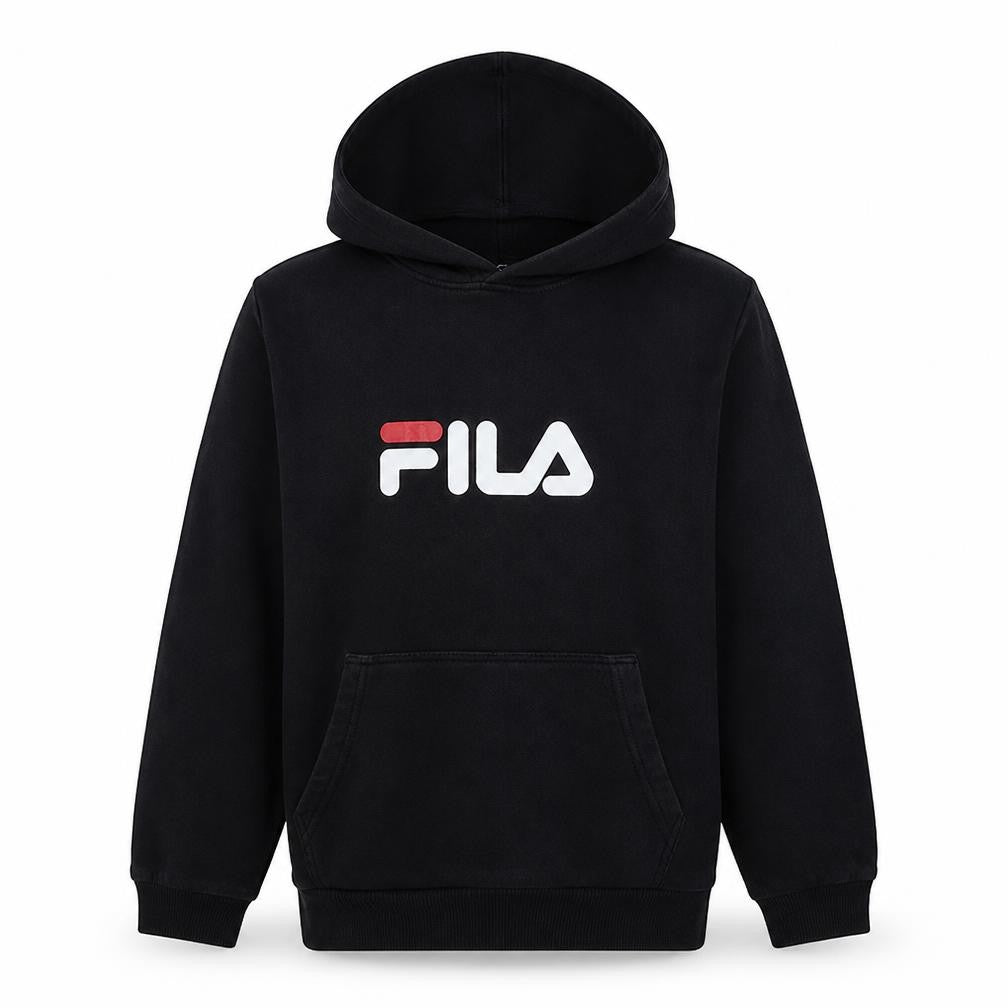 Front view of Fila boys’ black pullover hoodie 15-16 years graphic print cotton blend