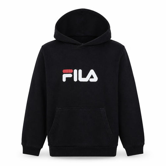 Fila Boys Black Pullover Hoodie 15-16 Years Graphic Print Cotton Blend