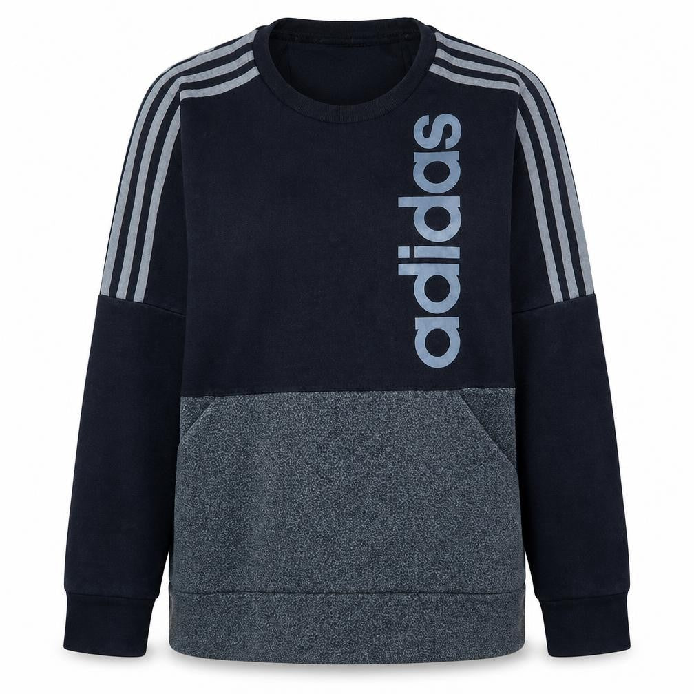 Front view of Adidas men’s black m pullover sweatshirt crew neck logo fleece