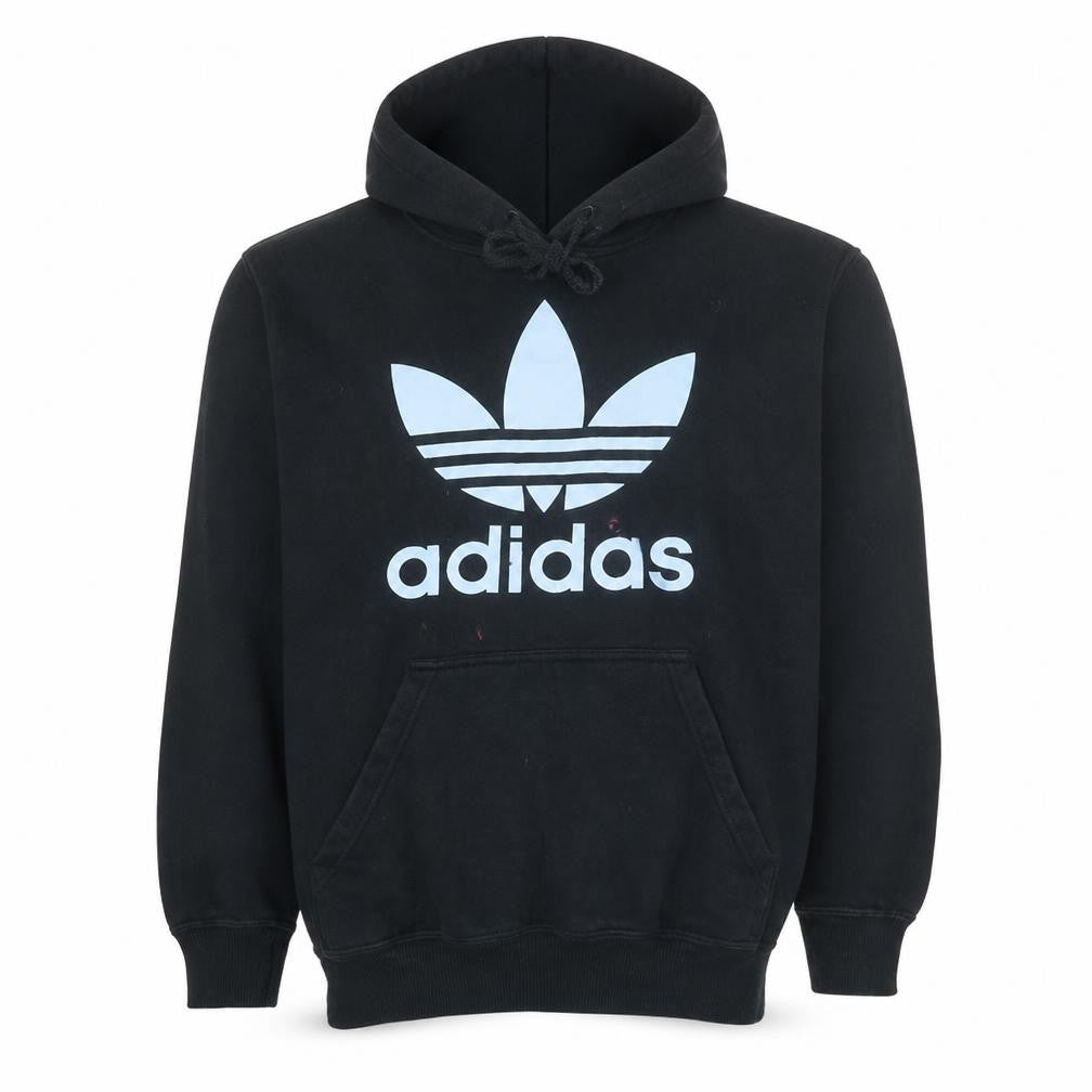 Adidas Mens Black Large Pullover Hoodie with Logo Fleece