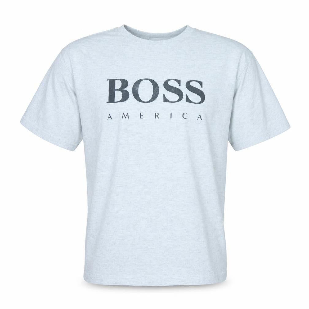 Vintage BOSS America Men's Grey Logo T-Shirt Size L Cotton