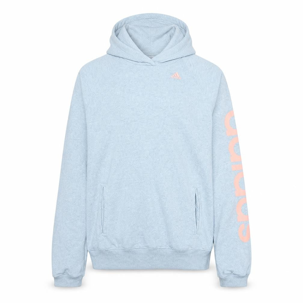 Front view of Adidas Women’s Light Blue Pullover Hoodie, size S, Climalite