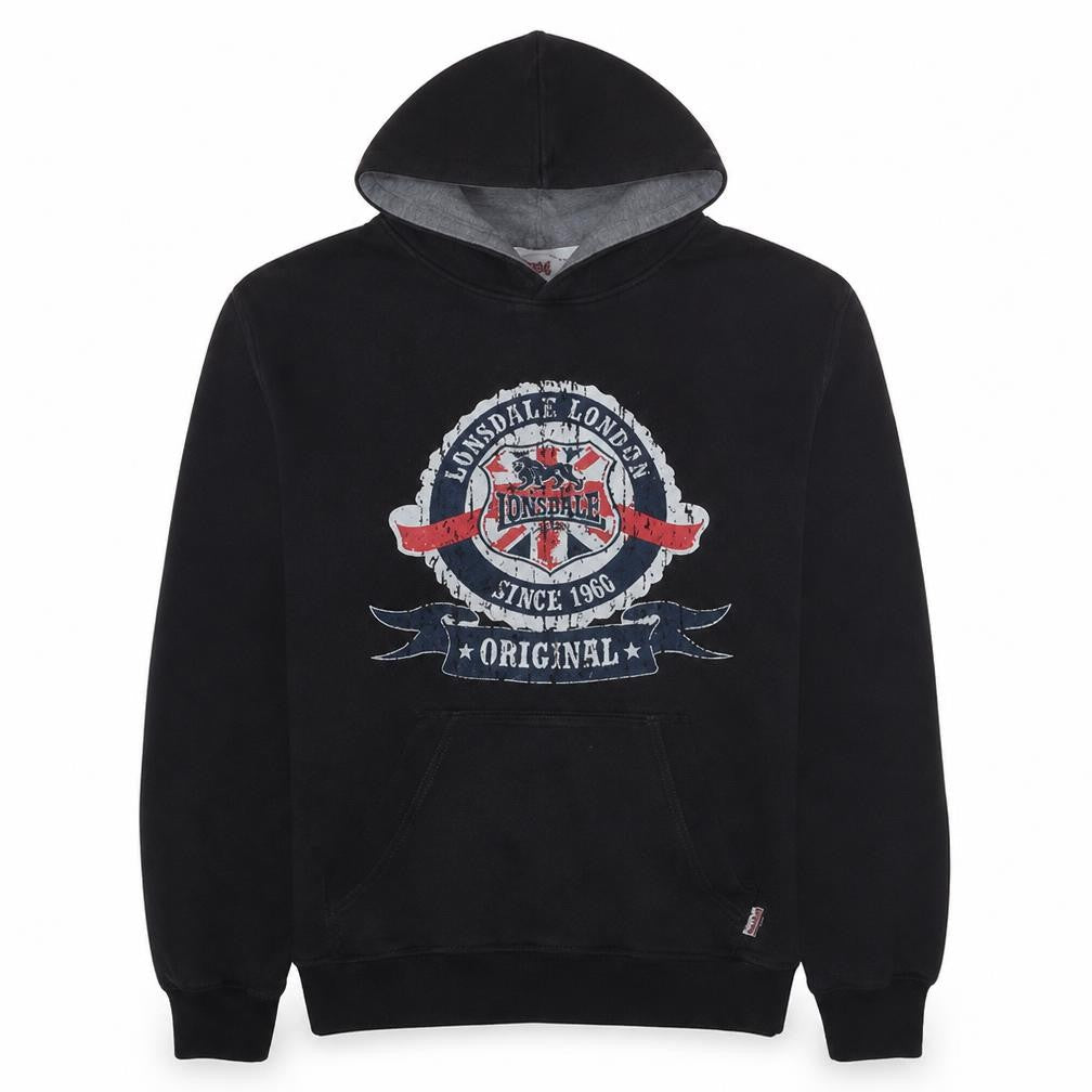 Lonsdale Men’s Black XL Pullover Hoodie With Logo Graphic Print