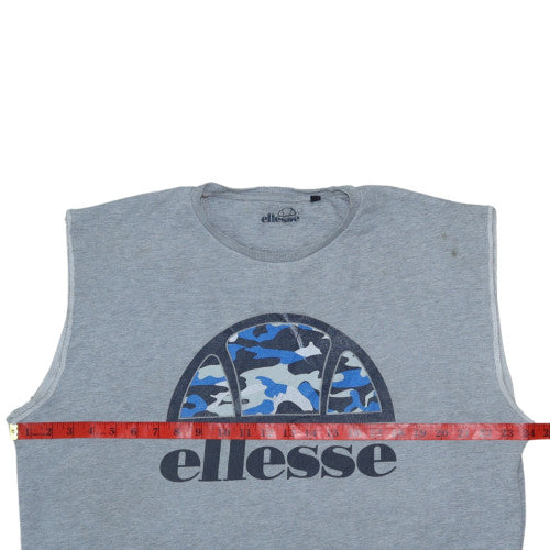 Ellesse Men's Grey Camo Logo Sleeveless Crew Neck Sweatshirt XL