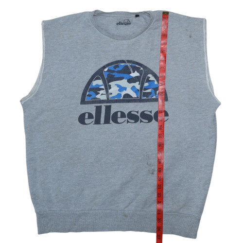 Ellesse Men's Grey Camo Logo Sleeveless Crew Neck Sweatshirt XL