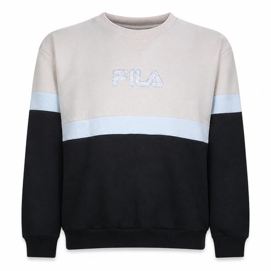 Fila Men's Beige & Black Colour Block Crew Sweatshirt L