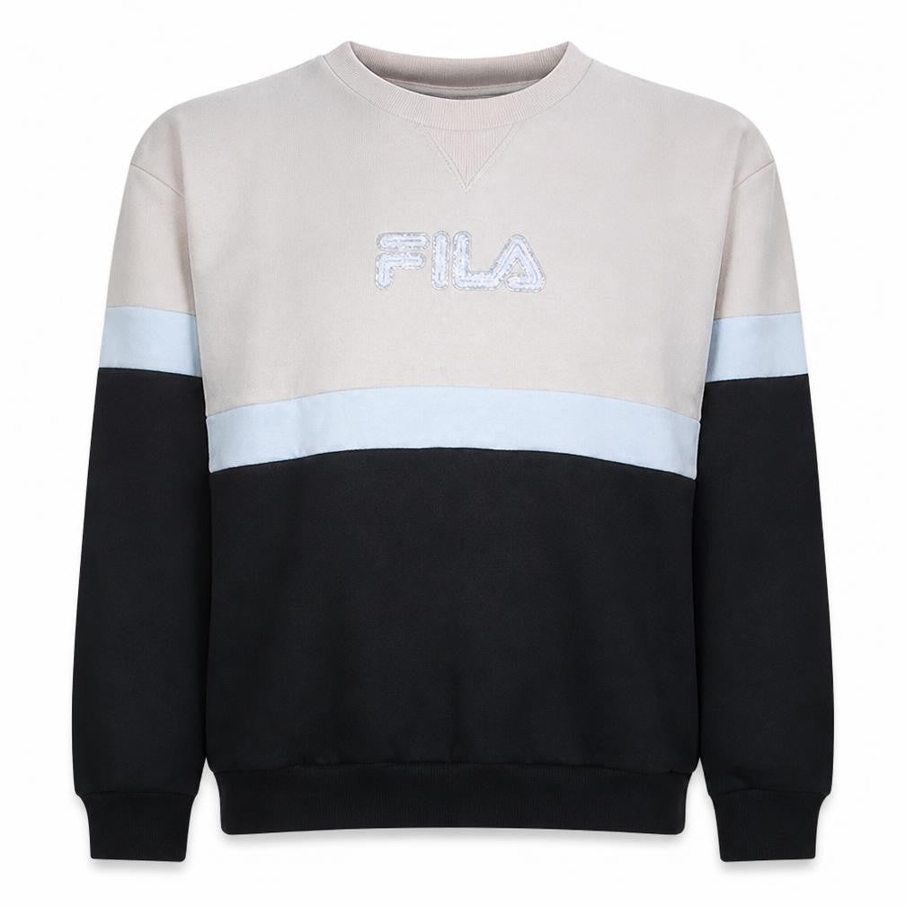 Fila Men's Beige & Black Colour Block Crew Sweatshirt L