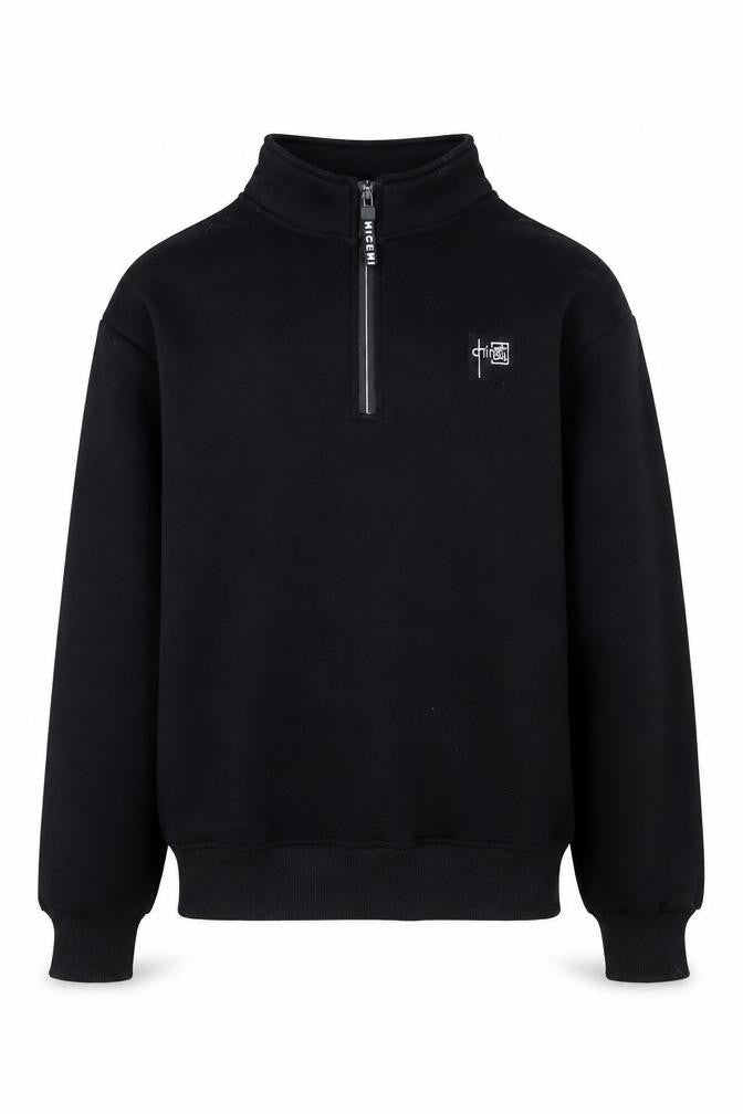 Nice Men's Black S 1/4 Zip High Neck Fleece Sweatshirt