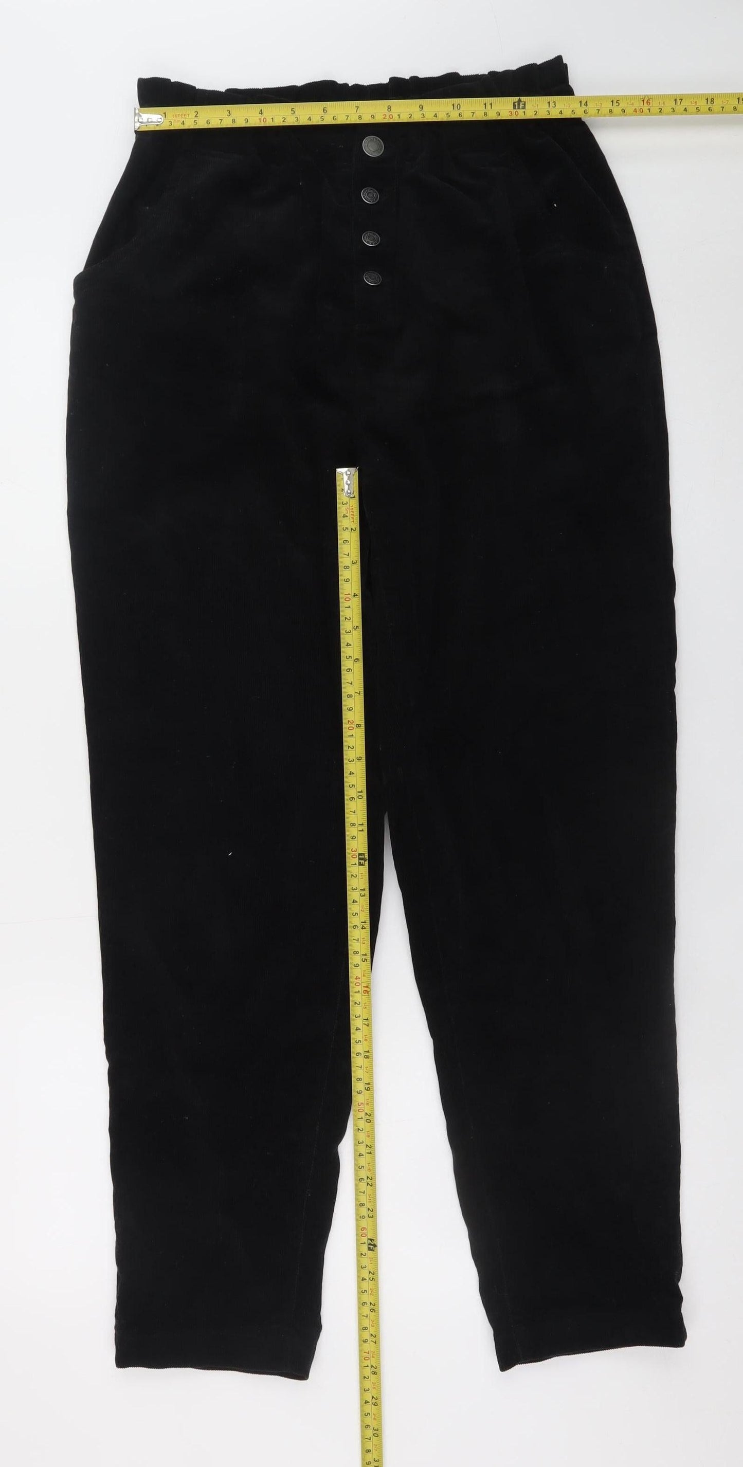 Blendshe Women's Black Corduroy High Waist Tapered Trousers L