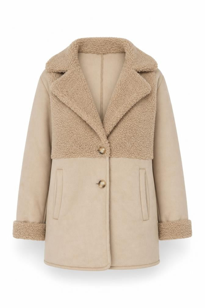 PRETTYLITTLETHING Womens Beige Teddy Coat Size 10 Mid-Length Fleece