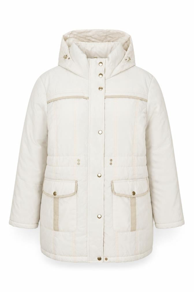 Gabriella Vicenza Women’s Ivory Puffer Coat Size 14 Hooded Winter Long Jacket