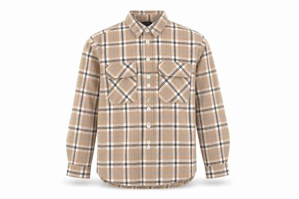 New Look Beige Check Flannel Button-Up Shirt Size 14 Unisex