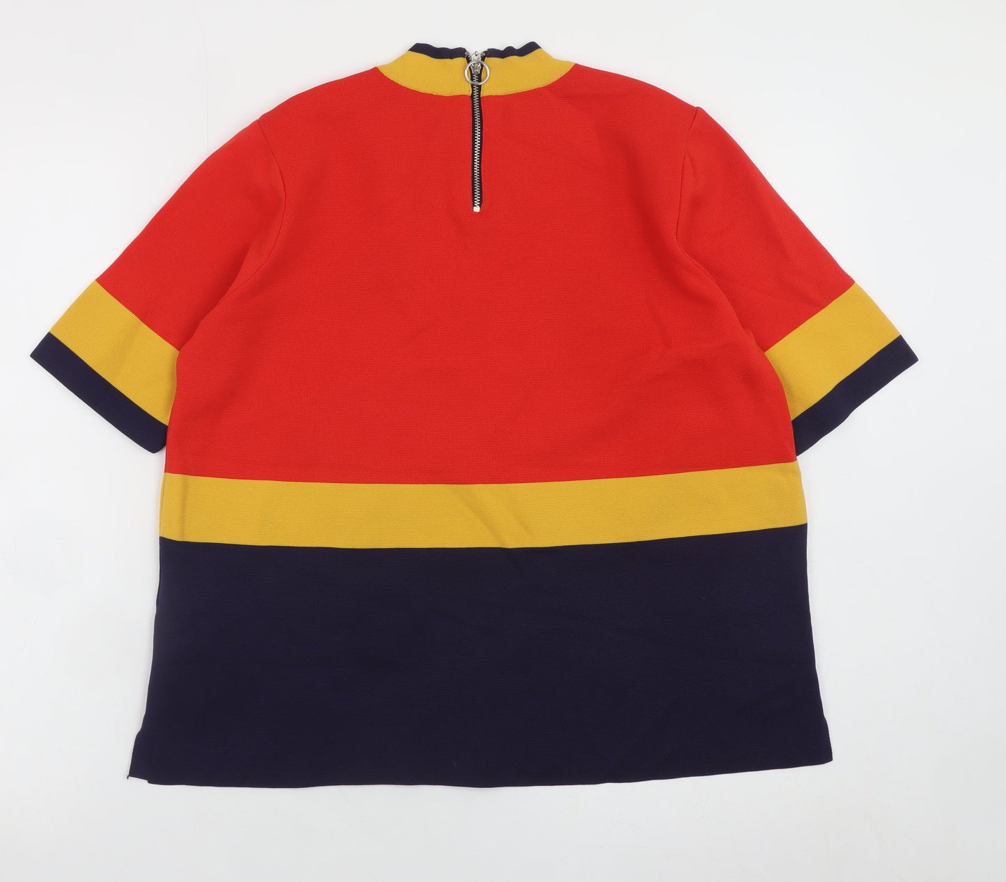 Marks and Spencer Women's Multicoloured Mock Neck Zip T-Shirt Size 14