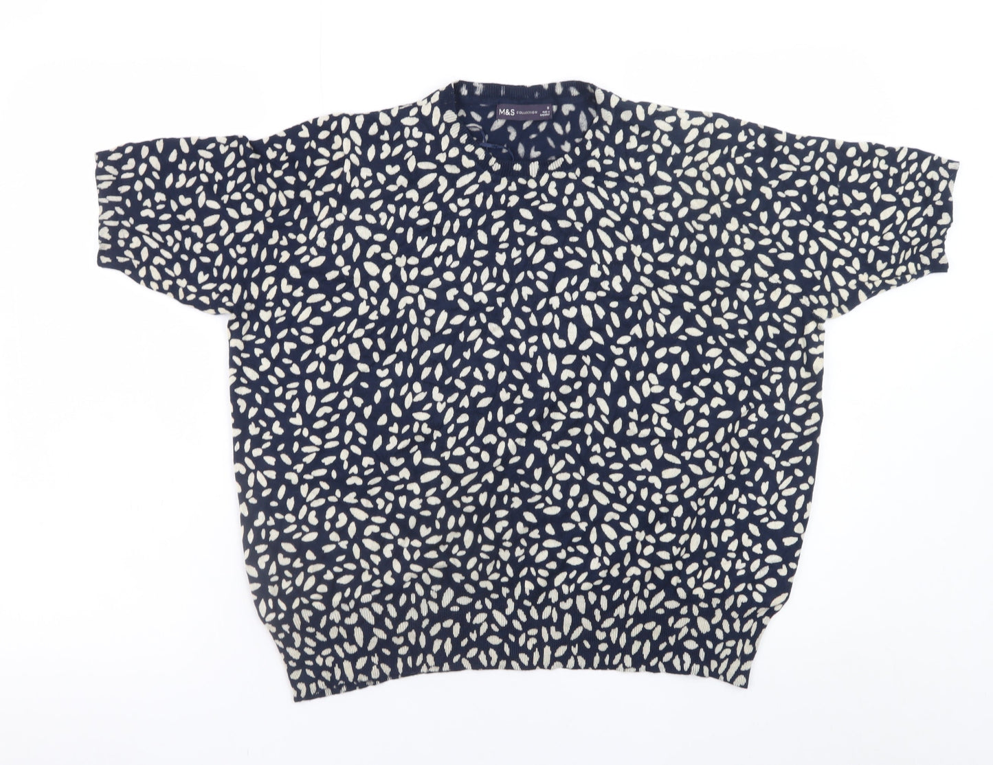 Marks and Spencer Womens Blue Ivory Patterned Short Sleeve Jersey Top Size 18