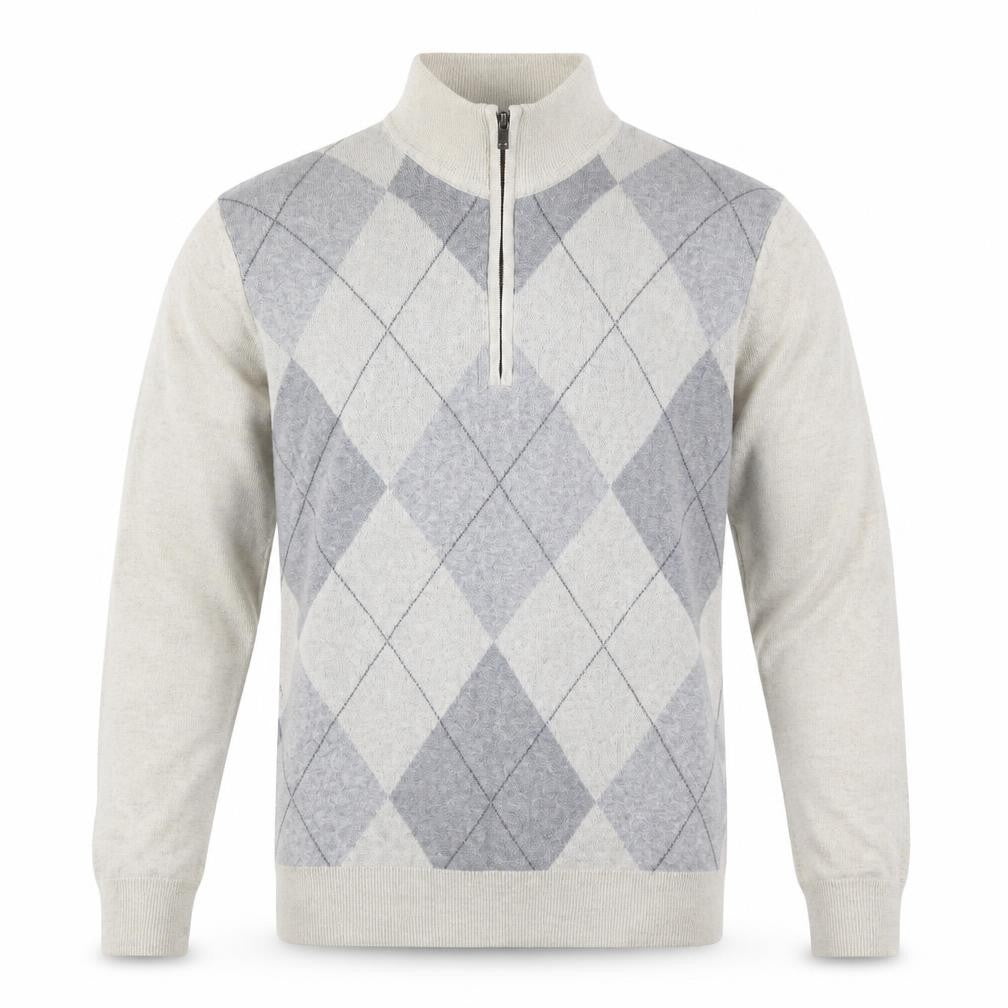 Marks and Spencer Men’s Grey Argyle 1/2 Zip Cotton Jumper Size L