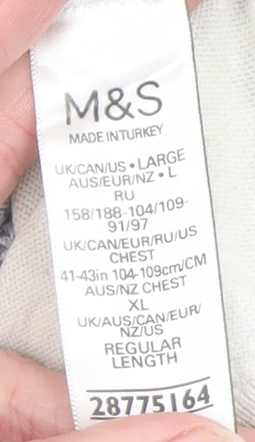 Marks and Spencer Men’s Grey Argyle 1/2 Zip Cotton Jumper Size L