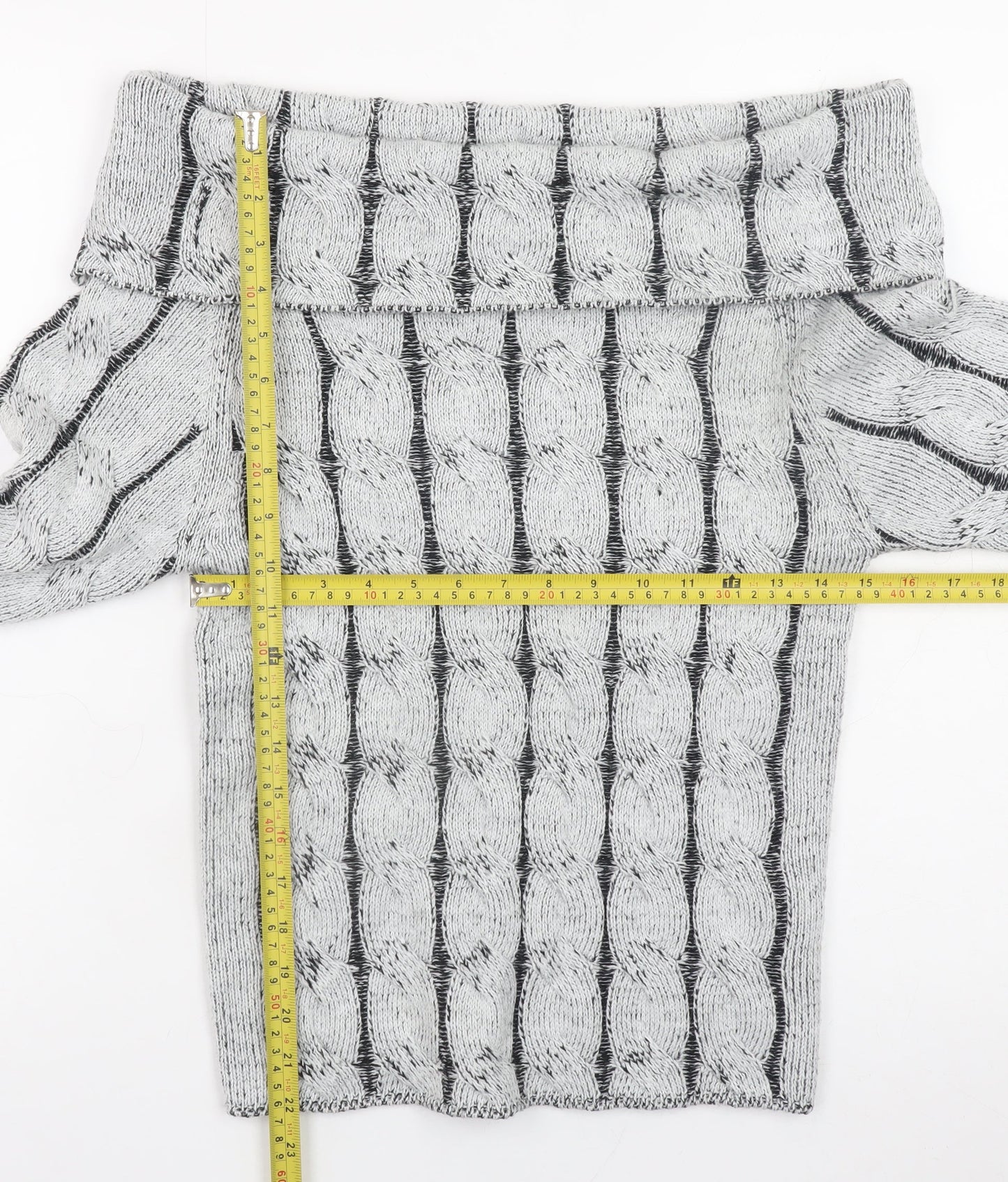 Collusion Women’s Grey Off Shoulder Cable Knit Jumper Size 14