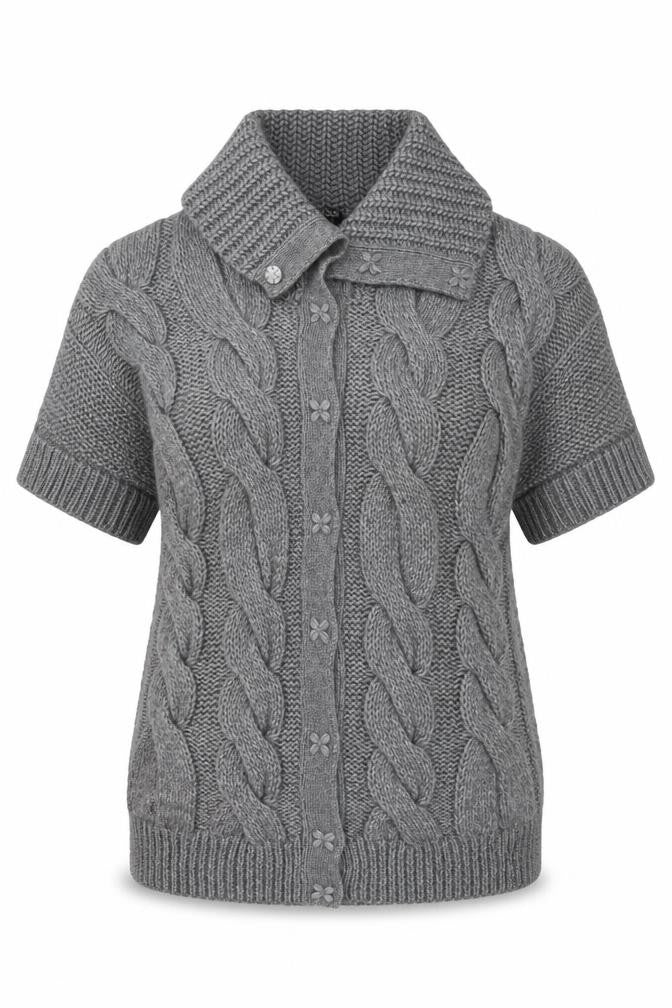 Marks and Spencer Women’s Grey Chunky Knit Collared Short Sleeve Cardigan UK 16-18