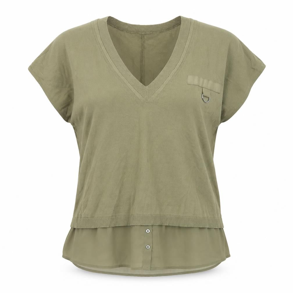Next Women Green Tunic Blouse L V-Neck Short Sleeve