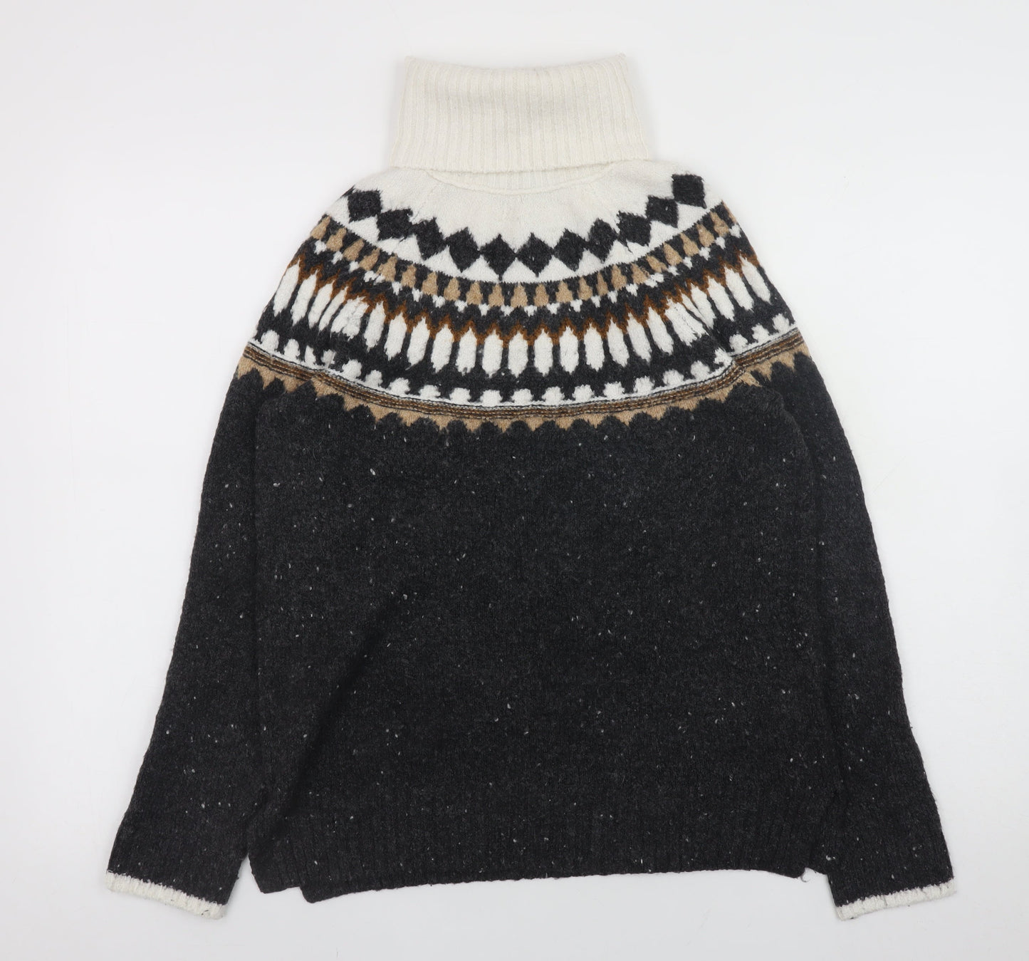 Marks and Spencer Womens Black Fair Isle Roll Neck Jumper XS