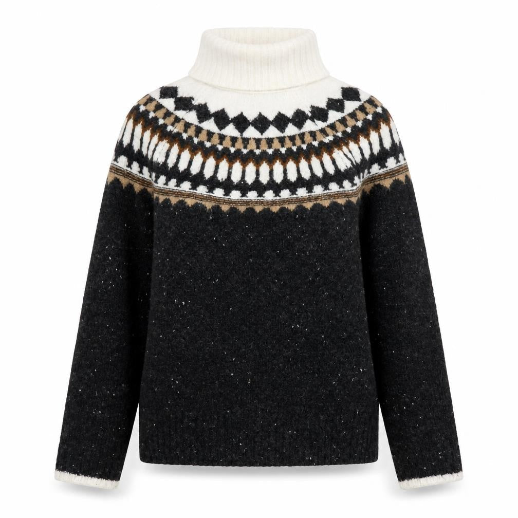 Marks and Spencer Womens Black Fair Isle Roll Neck Jumper XS