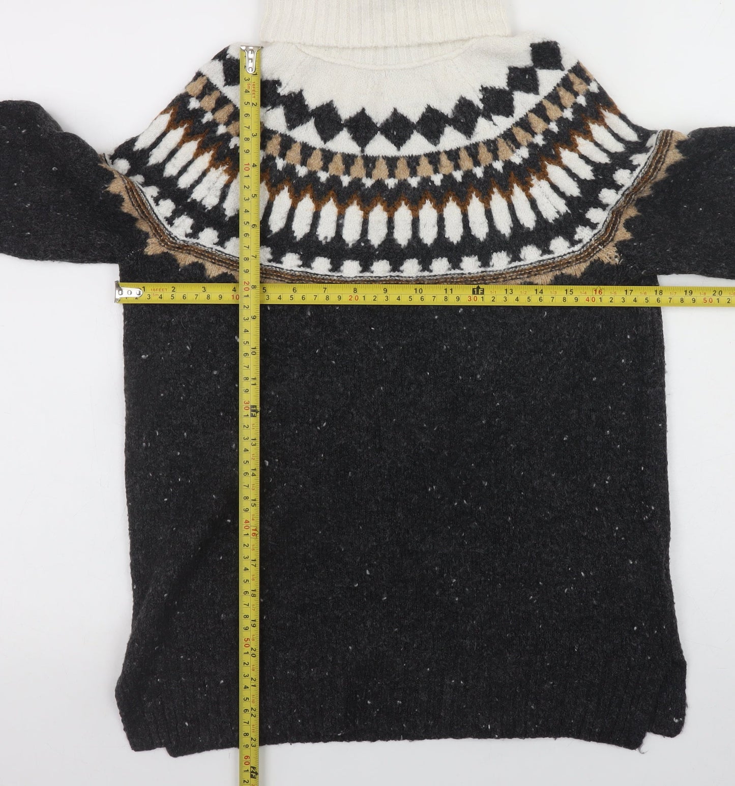Marks and Spencer Womens Black Fair Isle Roll Neck Jumper XS