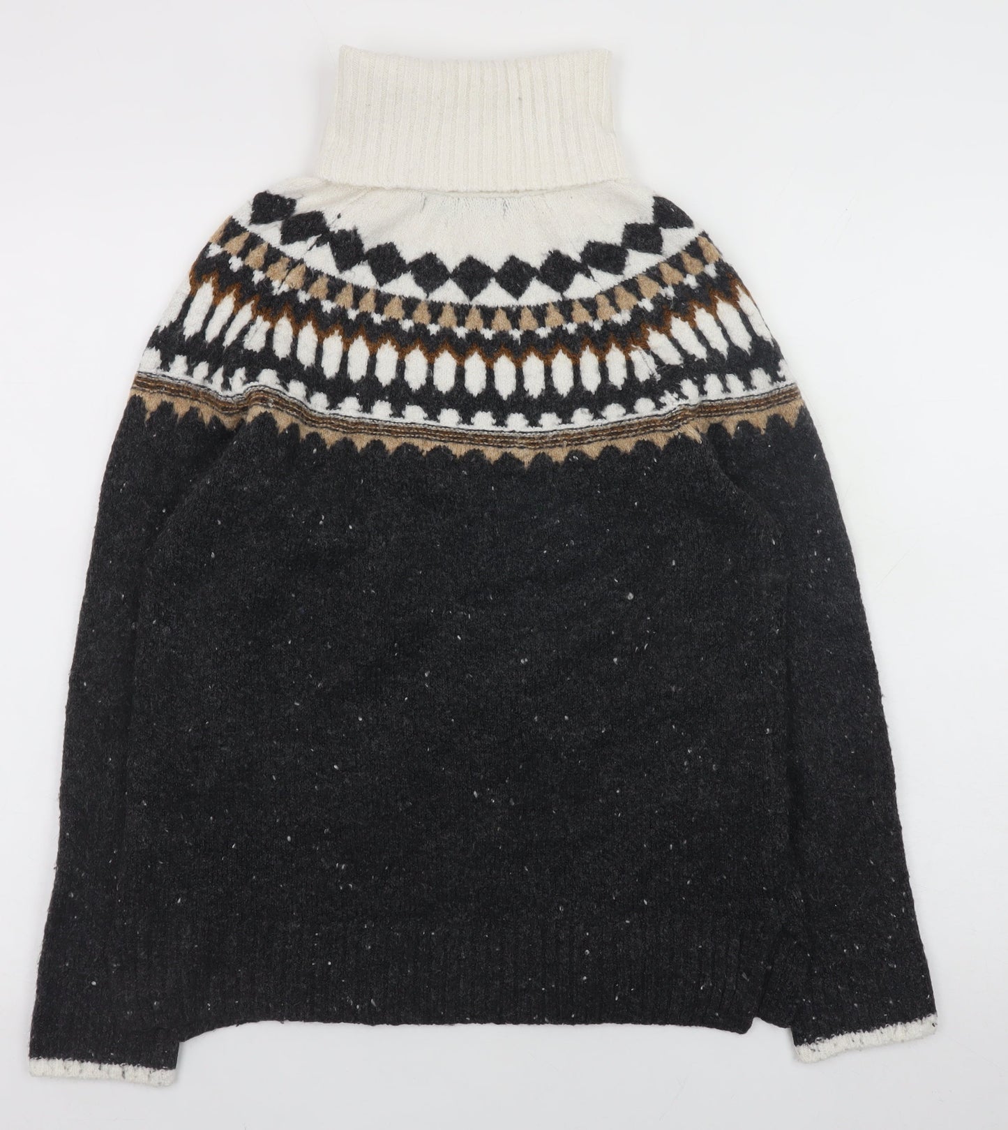 Marks and Spencer Womens Black Fair Isle Roll Neck Jumper XS