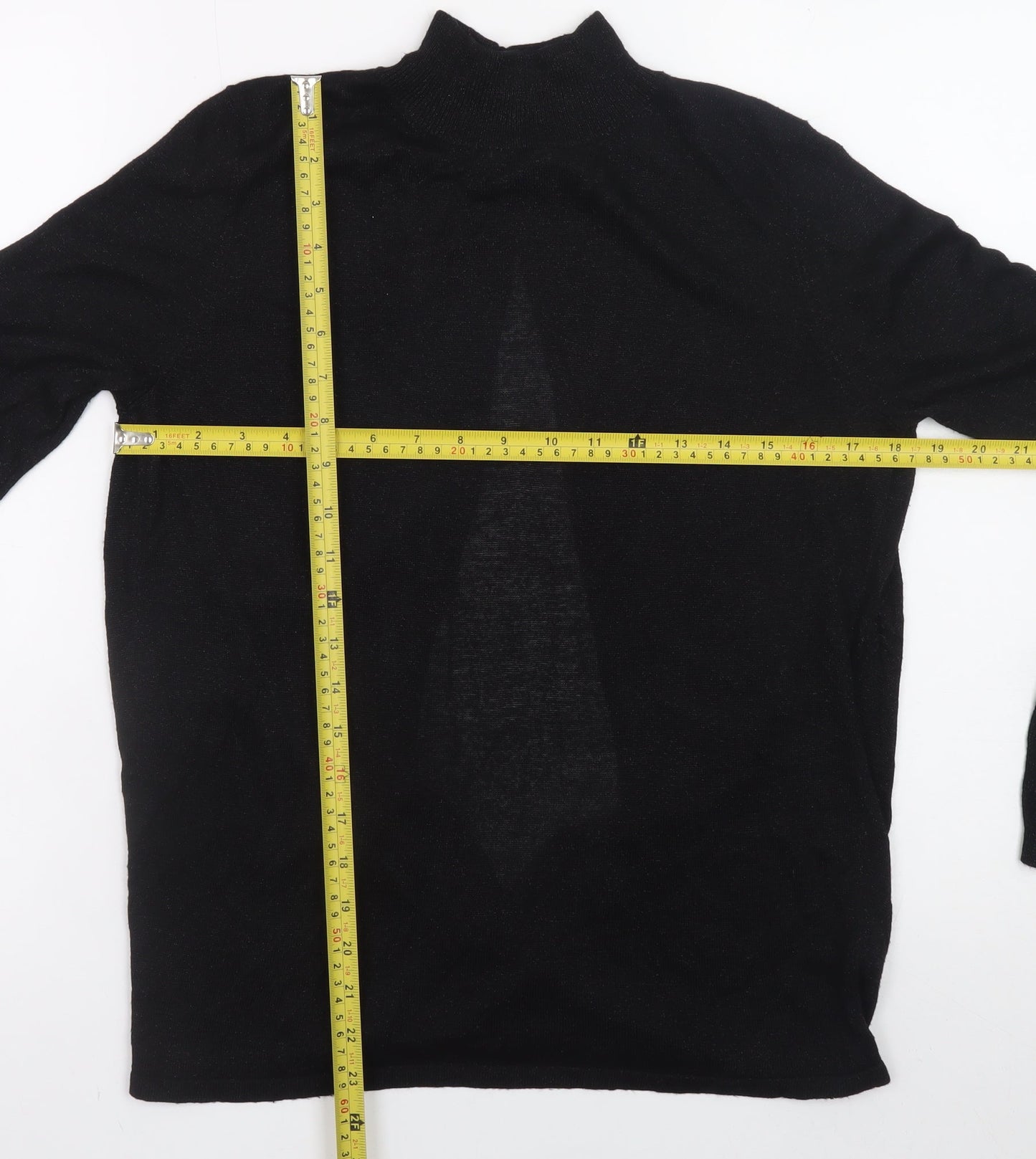 Next Women Black High Neck Long Sleeve Metallic Knit Jumper Size 12