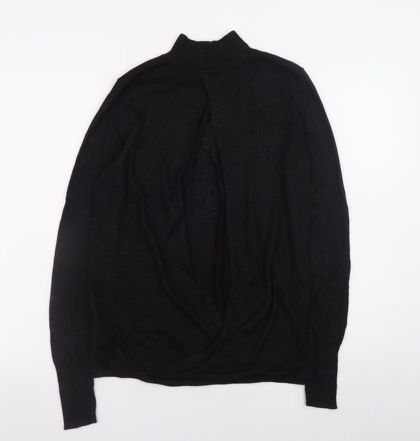 Next Women Black High Neck Long Sleeve Metallic Knit Jumper Size 12