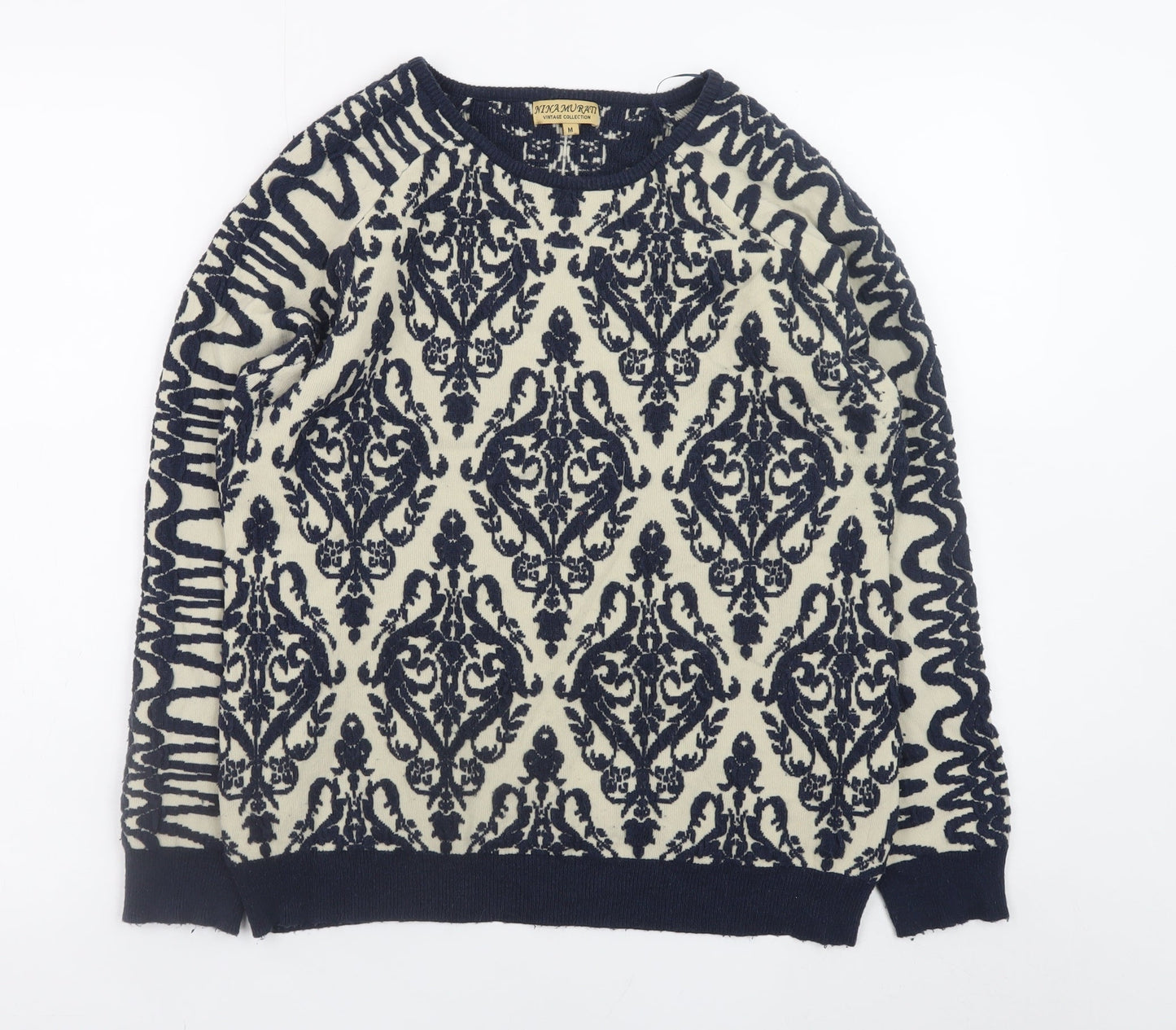 Ninamurati Women Blue Cream Vintage Pullover Jumper M