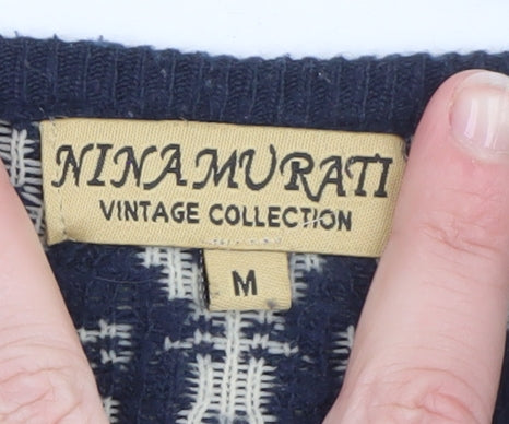 Ninamurati Women Blue Cream Vintage Pullover Jumper M