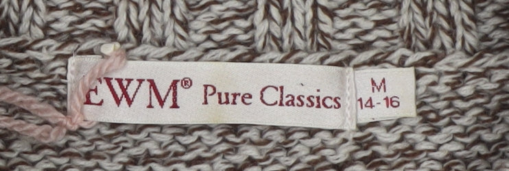 EWM Women's Beige Cable-Knit Sleeveless Vest M 14-16 Open Cardigan