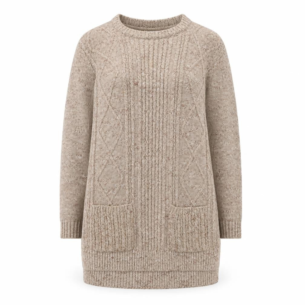 FatFace Women Beige Knit Jumper Dress Size 8 Long Sleeve Casual Wool Blend