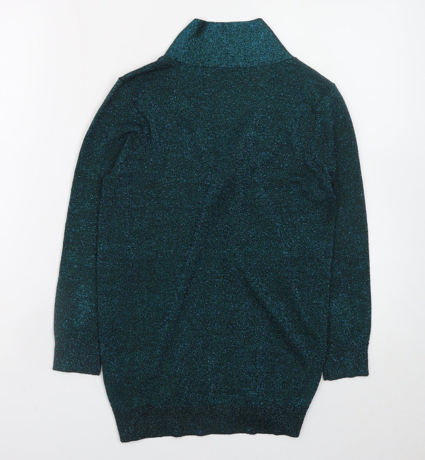 M&Co Women's Green Size 10 V-Neck Bow Glitter Pullover Jumper