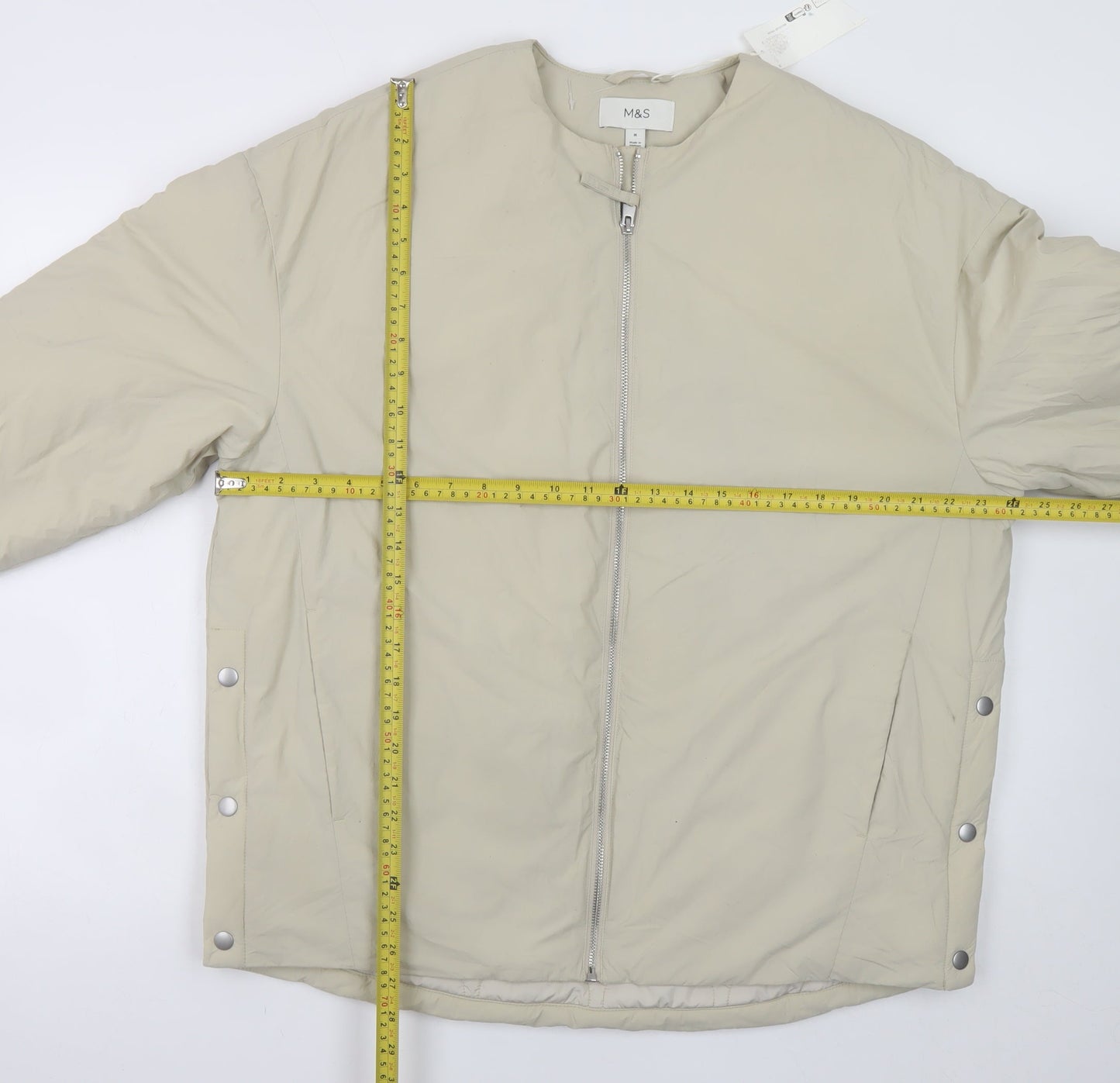 Marks and Spencer Men's Beige Puffer Jacket M Full Zip Mid-Length