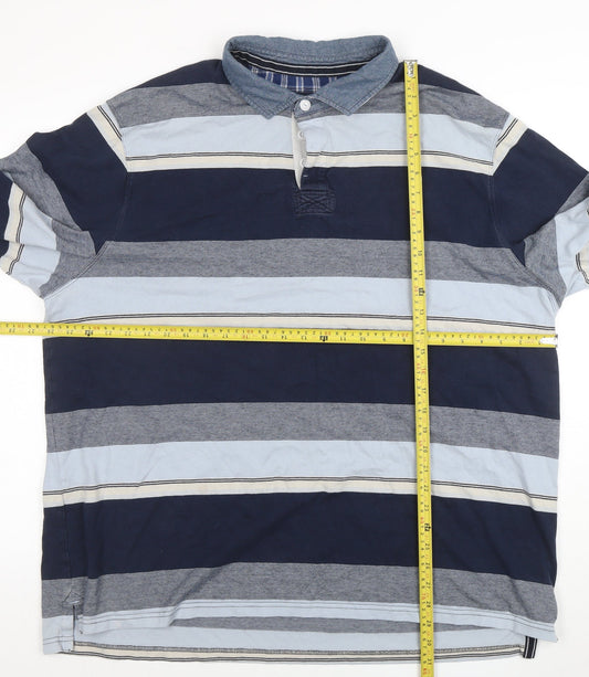 Maine New England Men's Blue Striped Long Sleeve Cotton Polo XXL