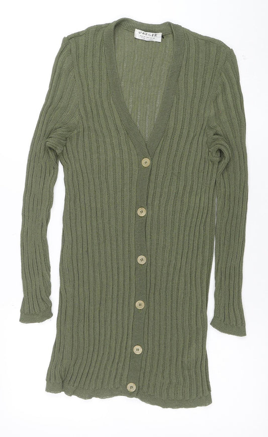 Jaeger Women’s Green V-Neck Ribbed Knit Long Sleeve Cardigan Size 10