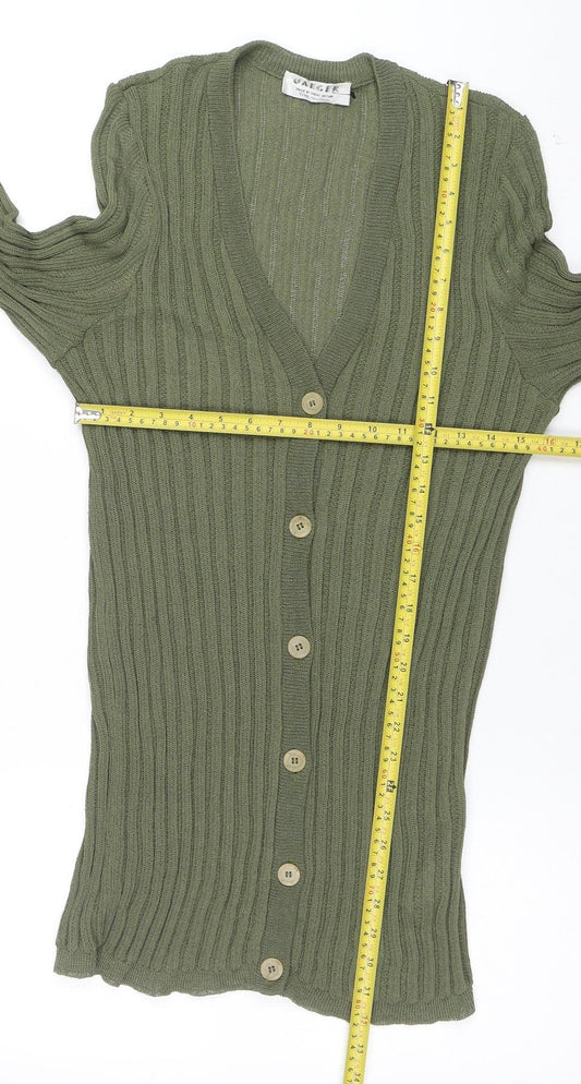 Jaeger Women’s Green V-Neck Ribbed Knit Long Sleeve Cardigan Size 10