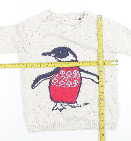 FatFace Boys Beige Penguin Crew Neck Cotton Jumper 6-7 Years Winter Knit