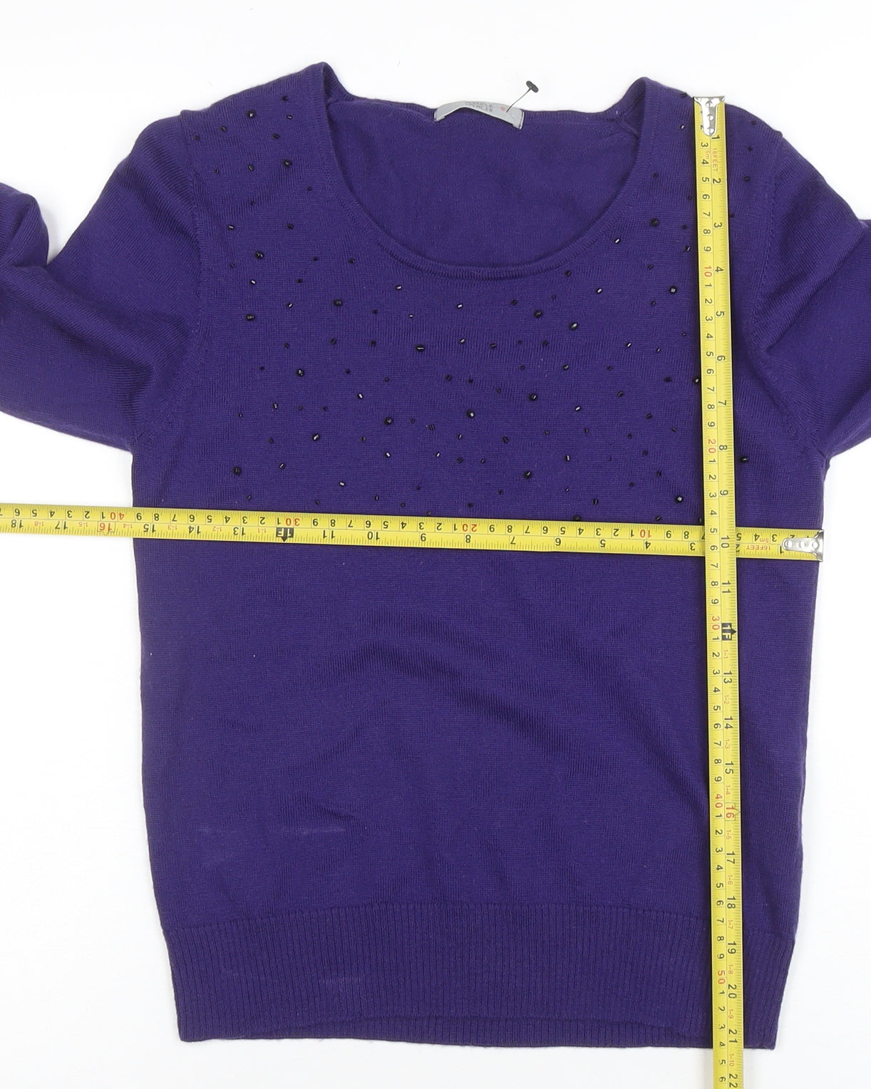 Marks & Spencer Women Purple Beaded Merino Wool Jumper UK 12