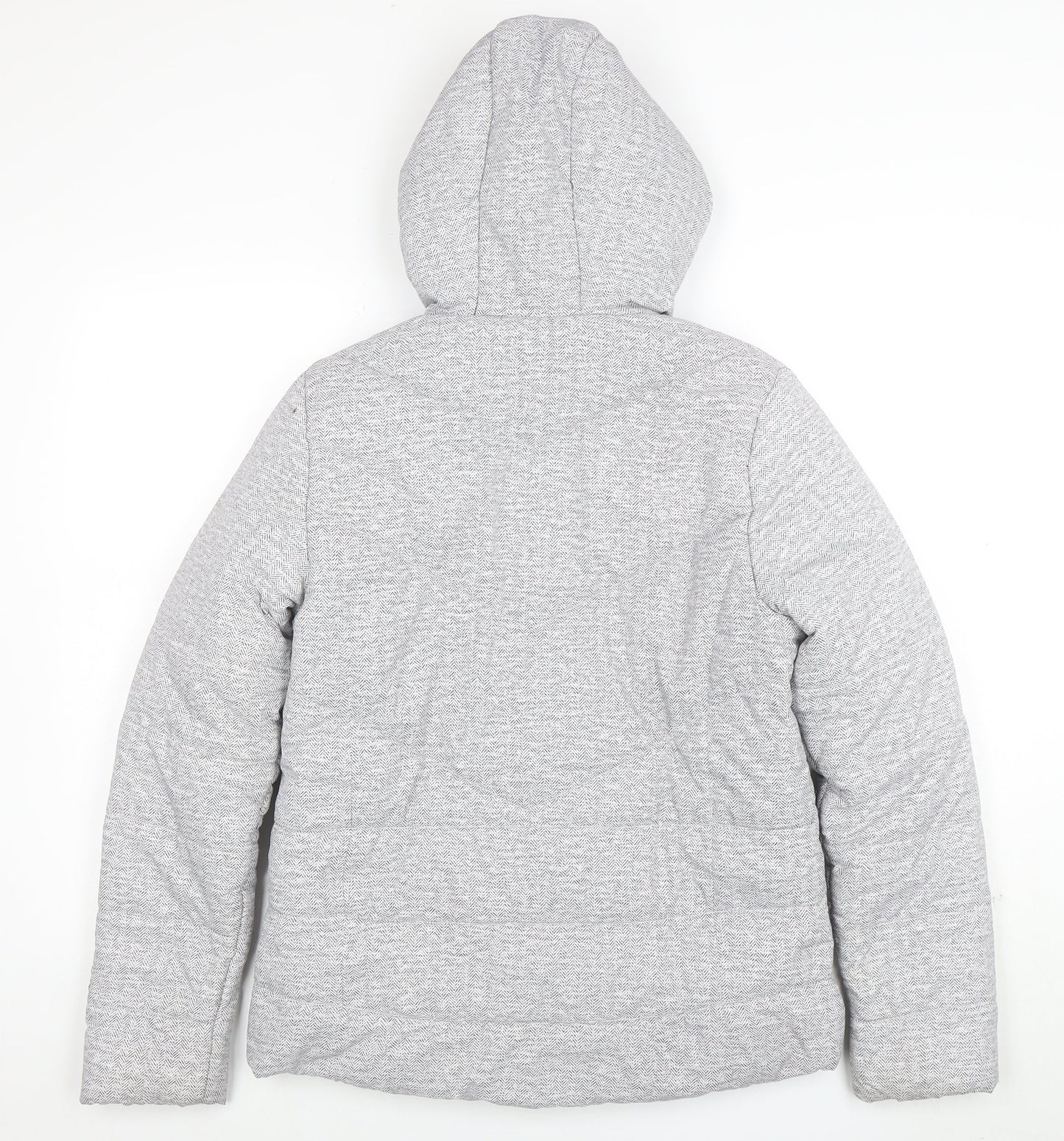 New Balance Women's Grey Hooded Puffer Jacket Size M Polyester Lined