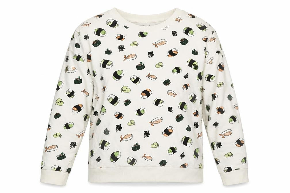 H&M Divided Womens White Sushi Print Pullover Sweatshirt L