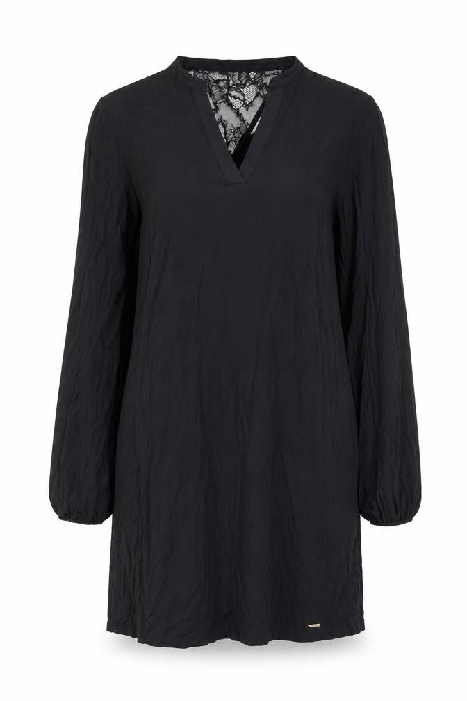 Marks and Spencer Women Black Shift Dress Size 12 Lace V-Neck Long Sleeve