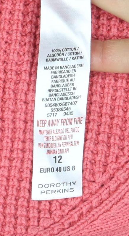 Dorothy Perkins Women's Pink Cotton Crew Neck Jumper Size 12