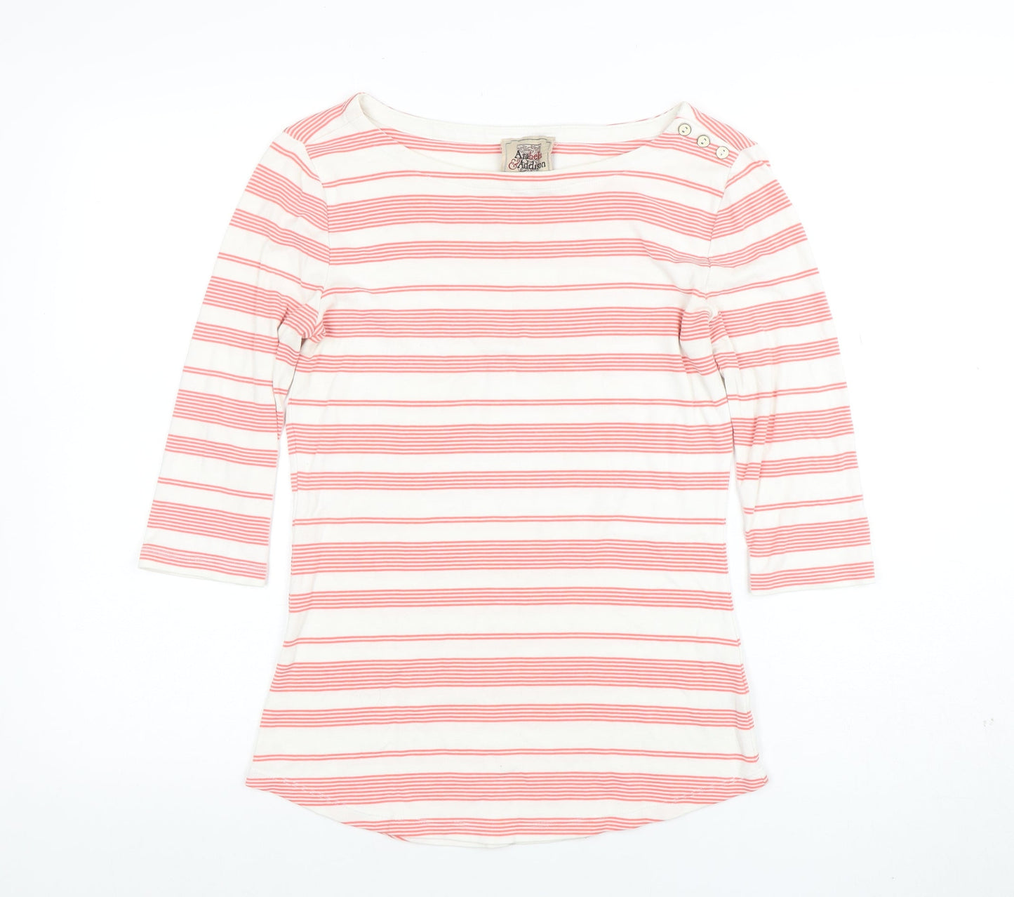 Anokhi & Addison Women's Multicoloured Striped 3/4 Sleeve Boat Neck Top Size L