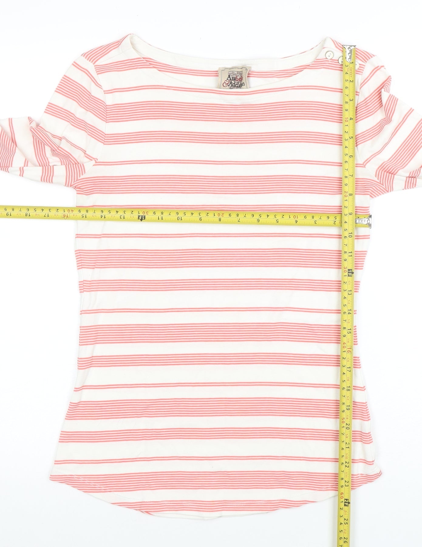 Anokhi & Addison Women's Multicoloured Striped 3/4 Sleeve Boat Neck Top Size L