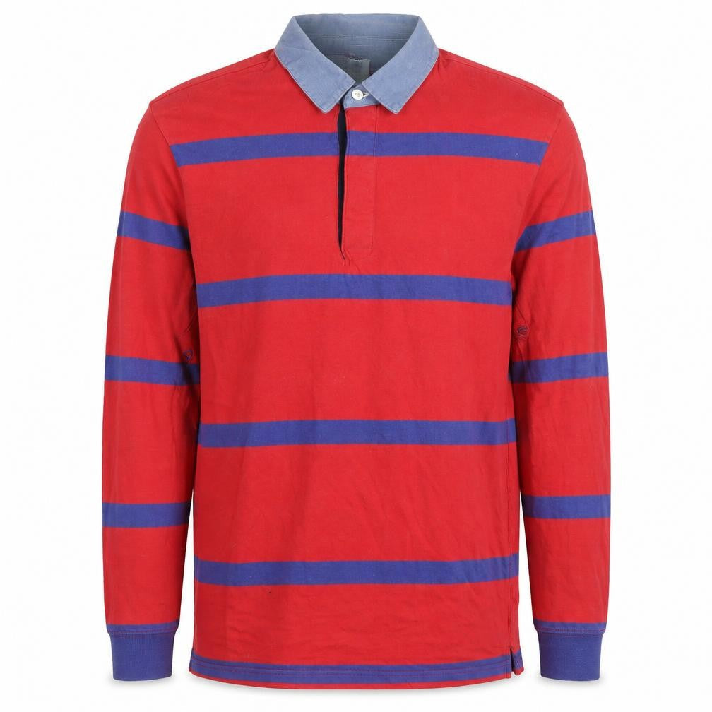 Urban Outfitters Men's Red Striped Long Sleeve Polo Shirt M