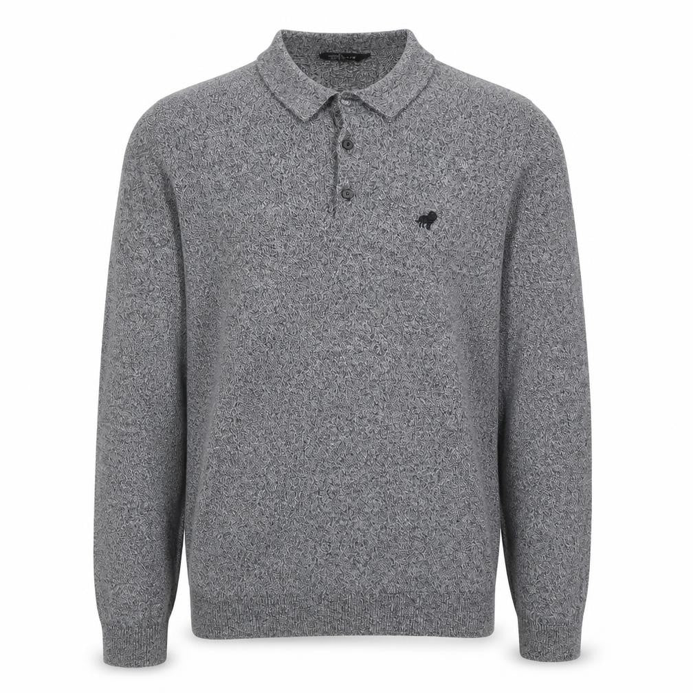 Peacocks Mens Grey Long Sleeve Knit Polo Shirt L